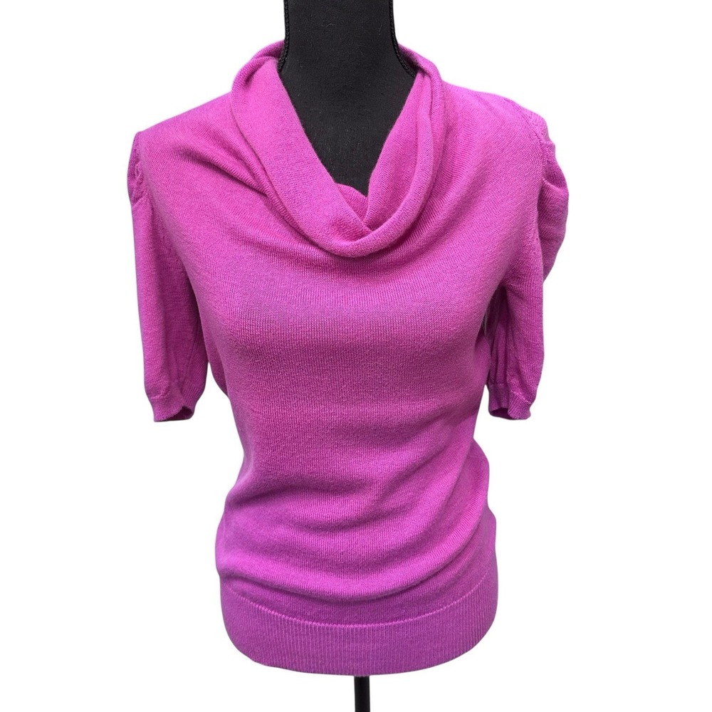 Banana Republic Cowl Neck Sweater Women's Size Small Short Puff Wool Magenta